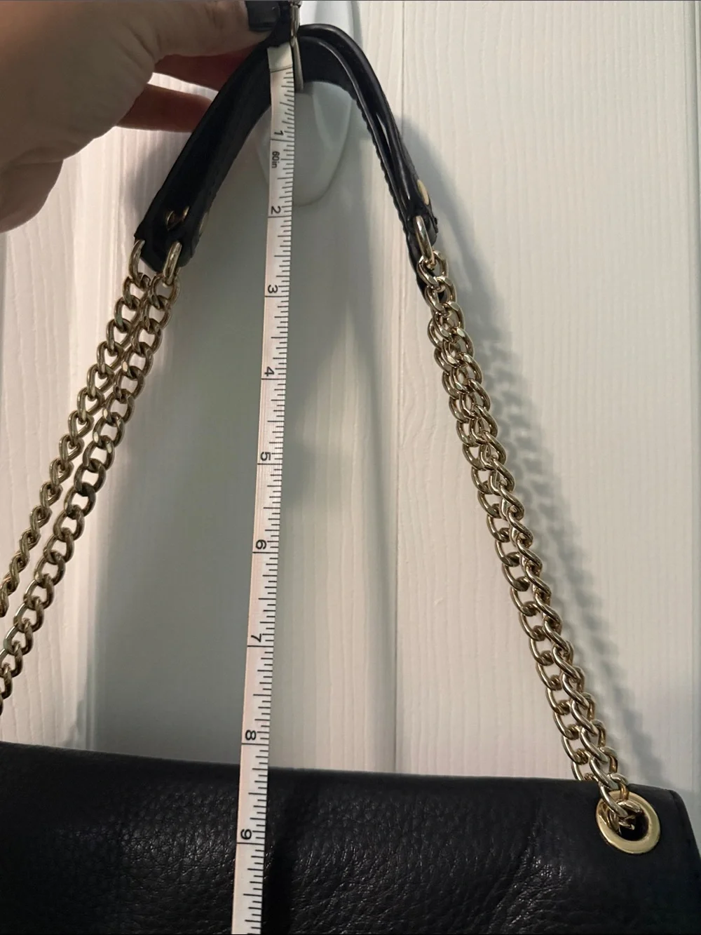 Michael Kors Black Leather Shoulder Bag with Gold MK Emblem